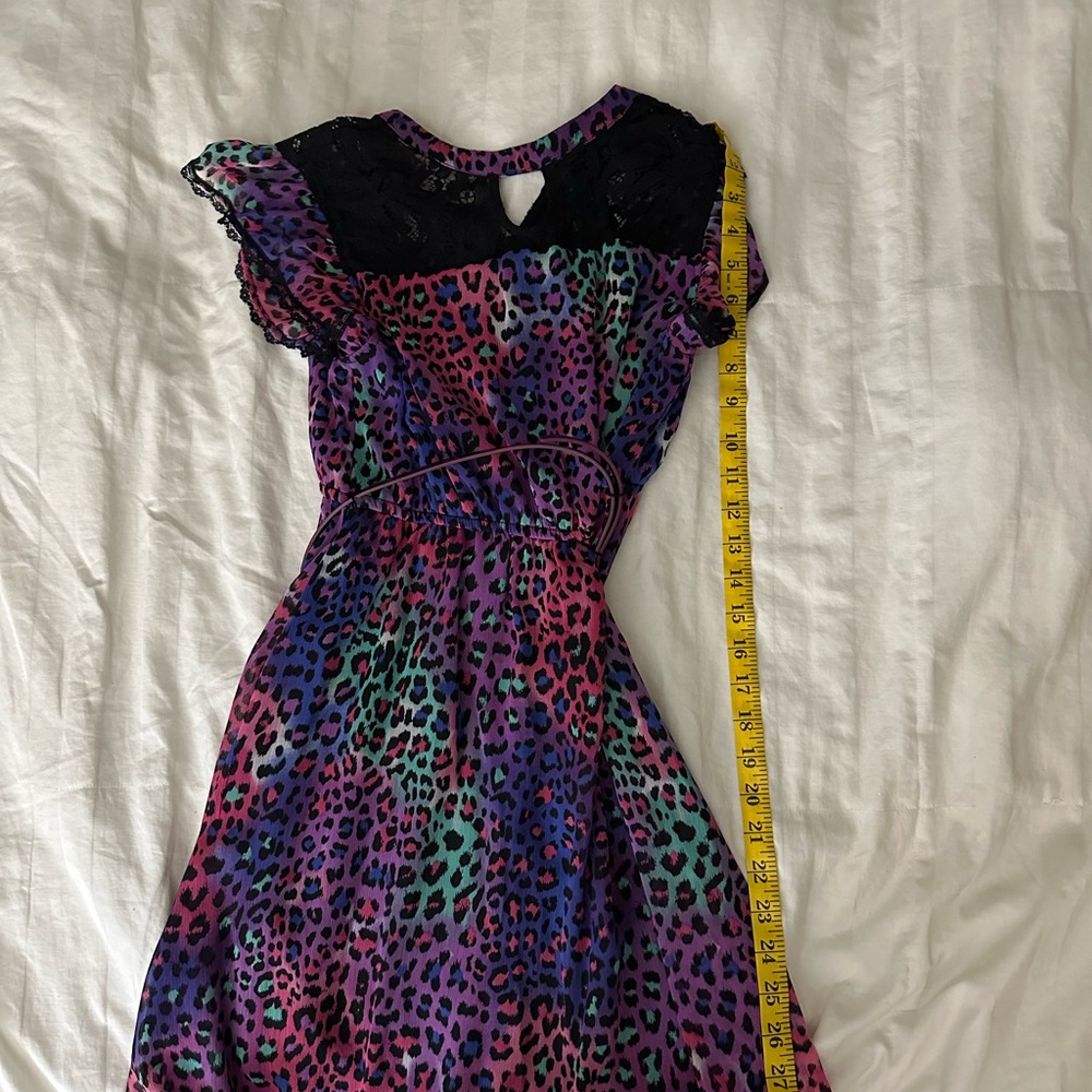 Colorful Leopard Print Dress with Black Lace
